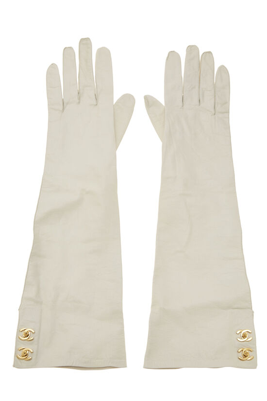 White Leather 'CC' Turnlock Gloves, , large image number 0