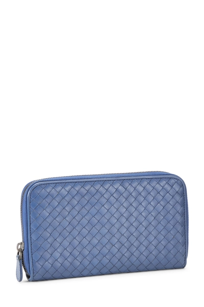 Blue Intrecciato Zip Around Wallet, , large