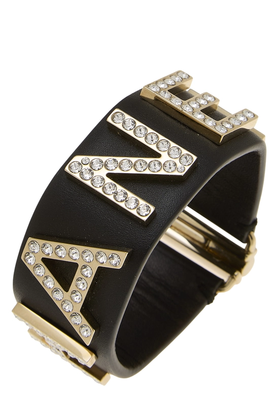 Gold Leather Crystal Logo Bracelet, , large image number 0