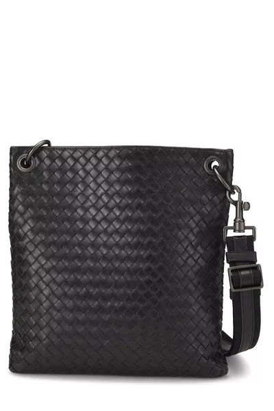Black Intrecciato Flat Messenger Bag