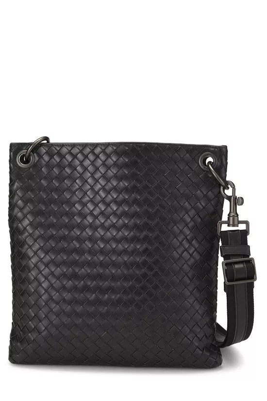 Black Intrecciato Flat Messenger Bag, , large image number 0