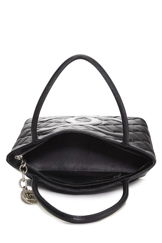 Black Quilted Caviar Medallion Tote, , large image number 5