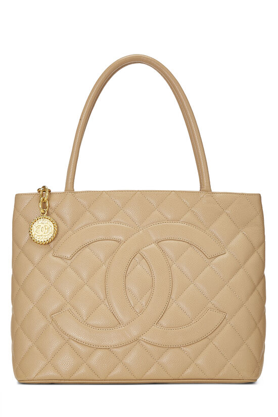 Beige Quilted Caviar Medallion Tote, , large image number 0