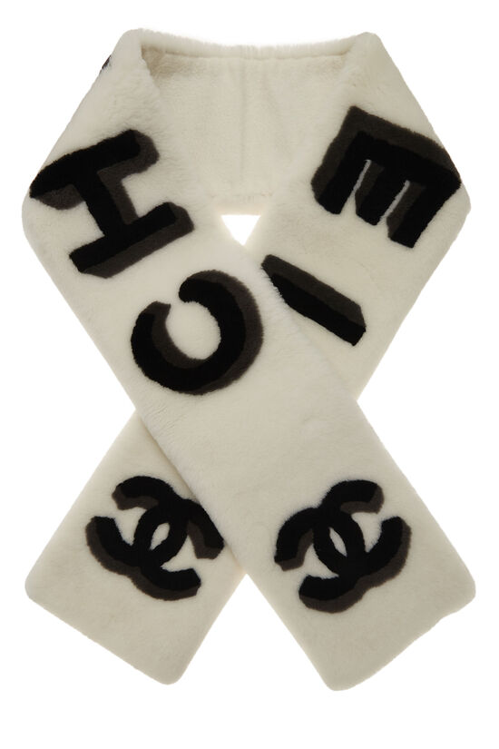 White 'CC' Shearling Scarf, , large image number 0