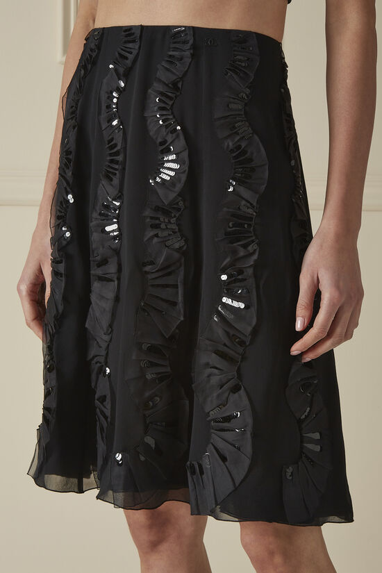 Black Silk Sequined Ribbon Skirt, , large image number 2