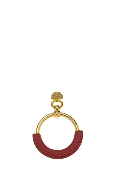 Red Leather & Gold Loop Earrings, , large