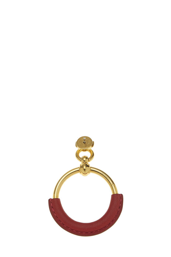 Red Leather & Gold Loop Earrings, , large image number 1