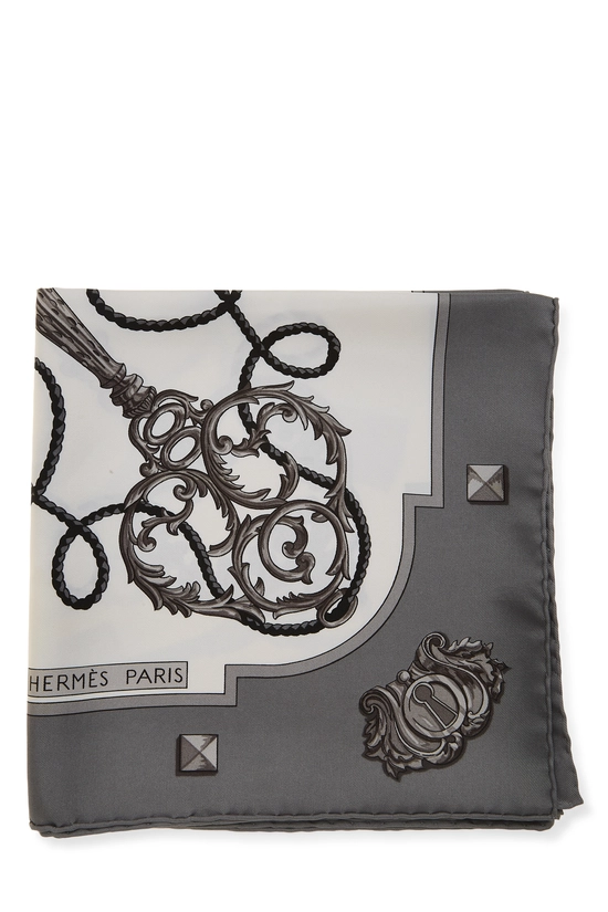 Grey & Multicolor 'Les Cles' Silk Scarf 90, , large image number 1