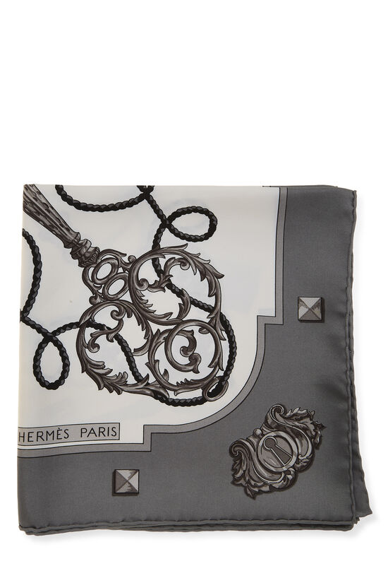 Grey & Multicolor 'Les Cles' Silk Scarf 90, , large image number 1