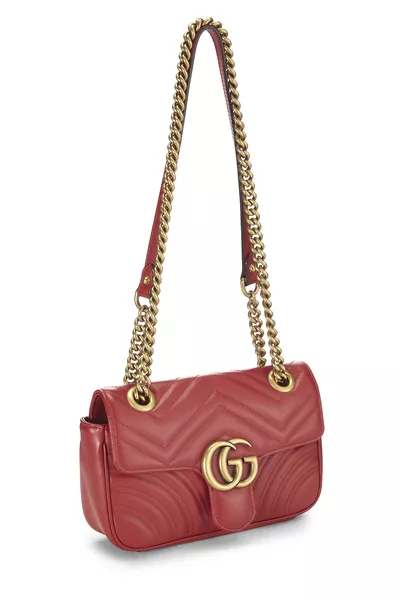 Red Leather GG Marmont Shoulder Bag Small, , large