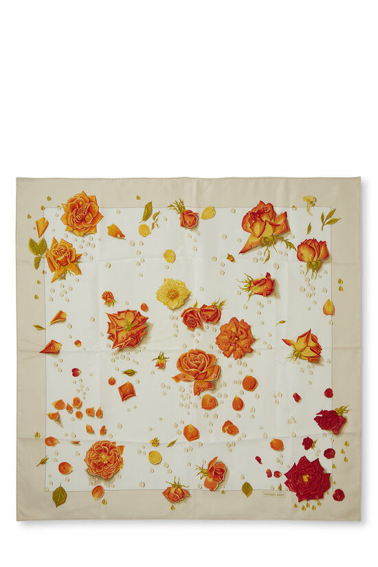 Beige & Multicolor Floral Silk Scarf 90, , large image number 0