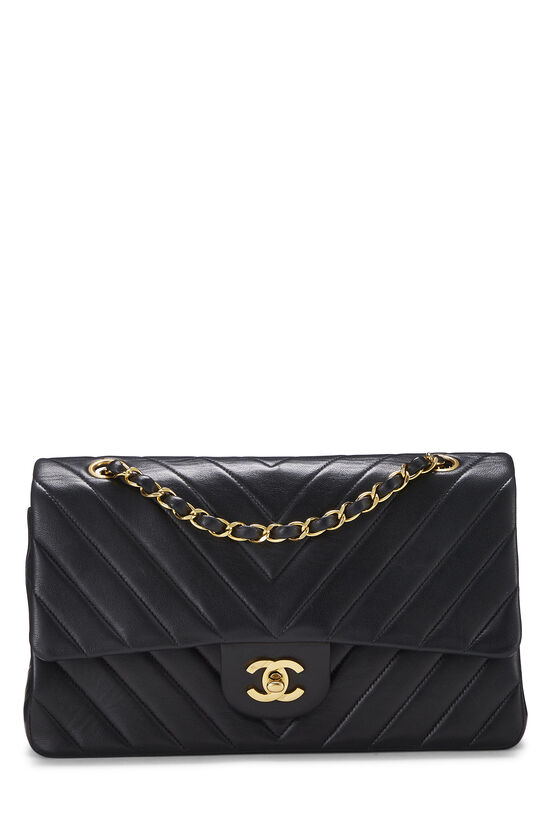 Black Chevron Lambskin Classic Double Flap Medium, , large image number 0