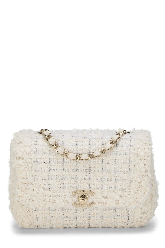 White Tweed Rectangular Flap Mini, , large image number 0