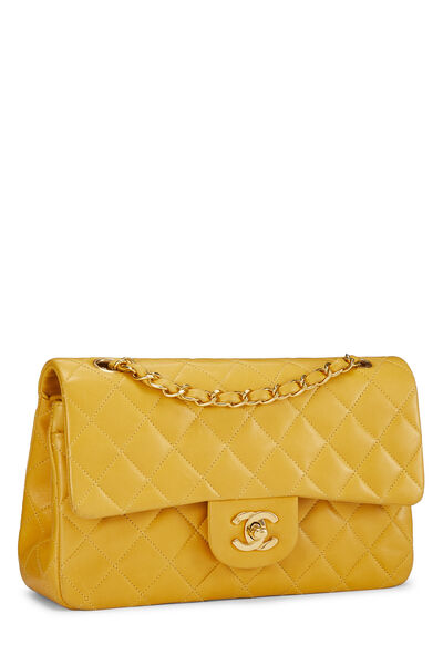 Yellow Quilted Lambskin Classic Double Flap Small, , large