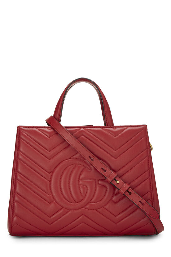 Red Leather GG Marmont Top Handle Bag Small, , large image number 3