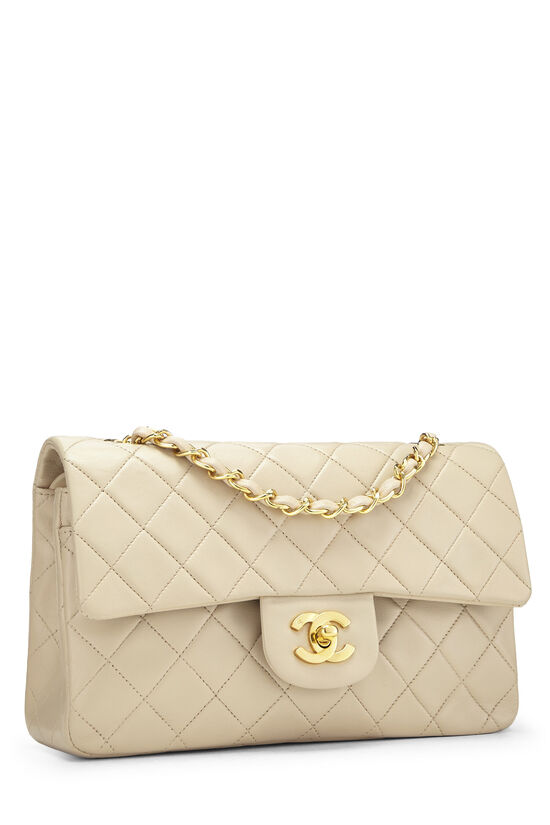 Chanel Beige Quilted Lambskin Classic Double Flap Small