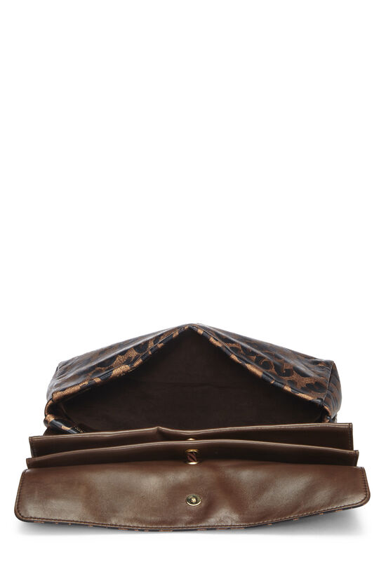 Brown Leather Leopard Nocturne African Queen Clutch , , large image number 7