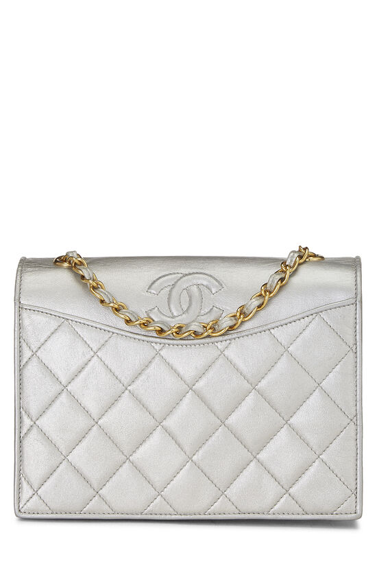 Silver Quilted Lambskin Full Flap Small, , large image number 1