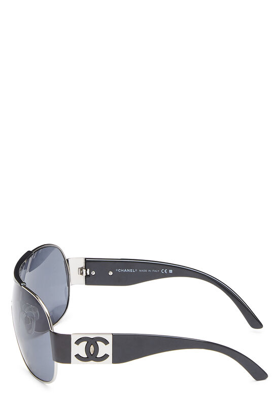 Black Acetate 'CC' Shield Sunglasses, , large image number 3