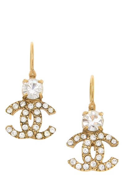 Gold Crystal 'CC' Earrings