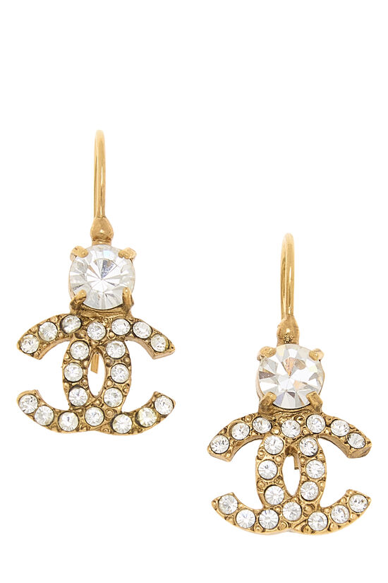 Gold Crystal 'CC' Earrings, , large image number 0