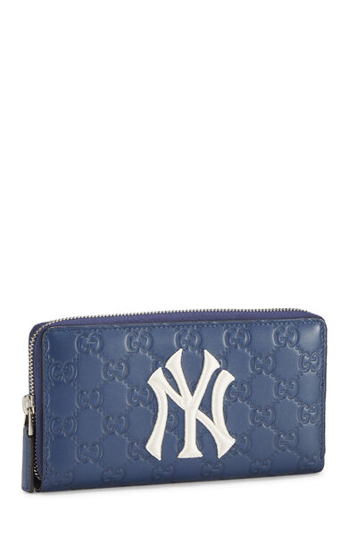 Navy Guccissima New York Yankees Zip Around Wallet, , large