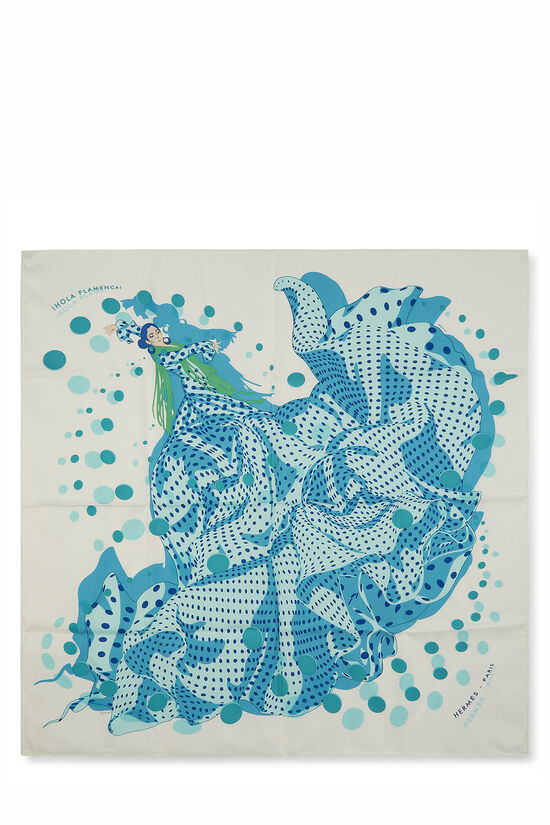 Blue & White 'Hola Flamenca' Silk Scarf 90, , large image number 1