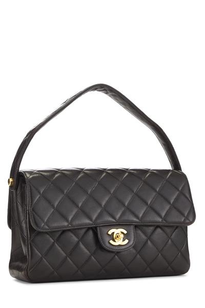 Black Quilted Lambskin Double Sided Flap Small, , large