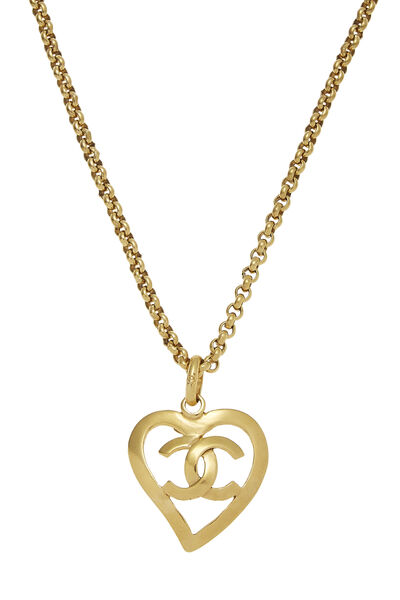 Gold 'CC' Open Heart Necklace, , large