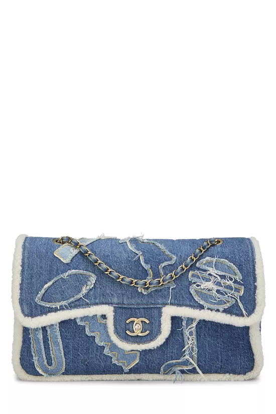 Paris-Egypt Blue Denim & Shearling Hieroglyph Flap Maxi, , large image number 0