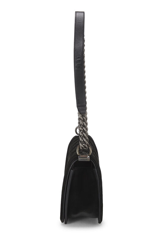 Black Quilted Velvet Boy Bag Medium, , large image number 2