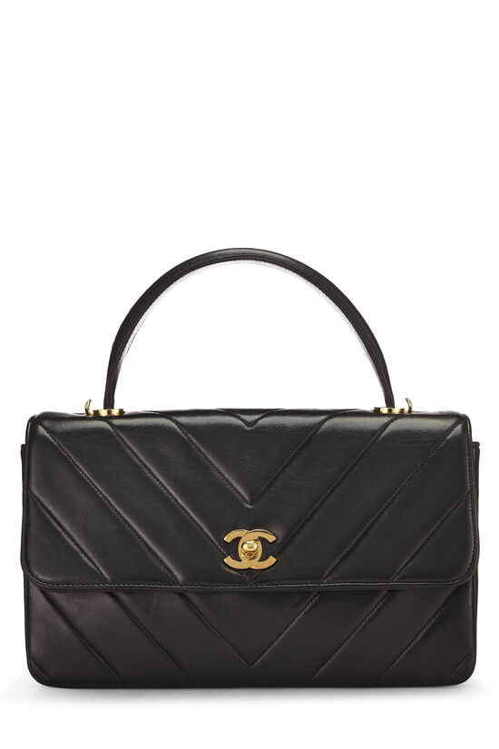 Chanel Black Chevron Lambskin Top Handle Flap Bag Q6B1MV1IKB005