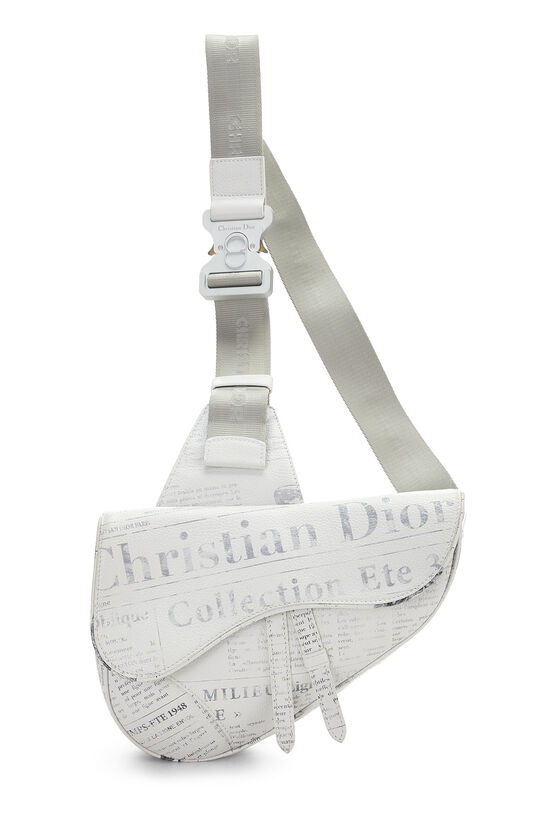 Daniel Arsham x Christian Dior White Calfskin Newspaper Saddle Bum Bag, , large image number 0