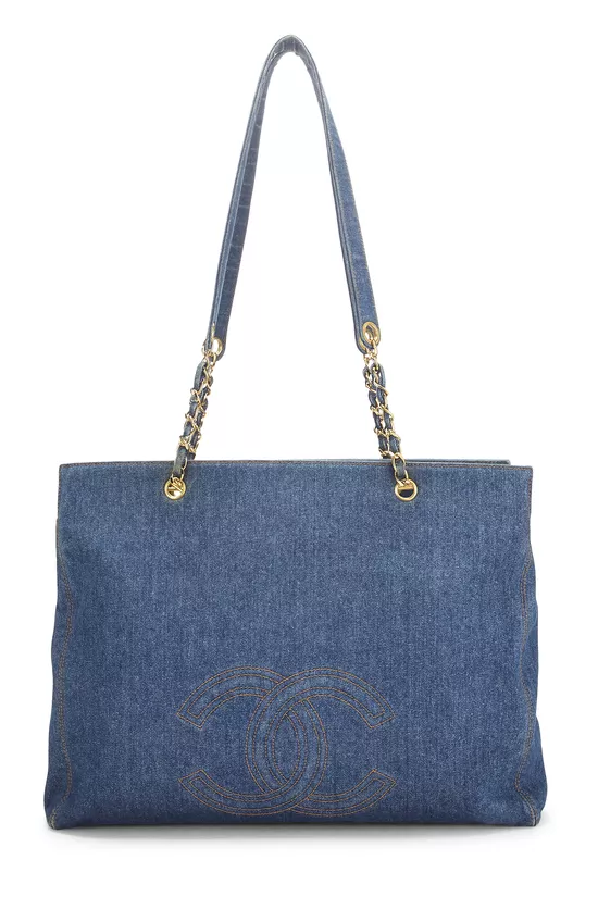 Navy 'CC' Denim Tote Large, , large image number 0