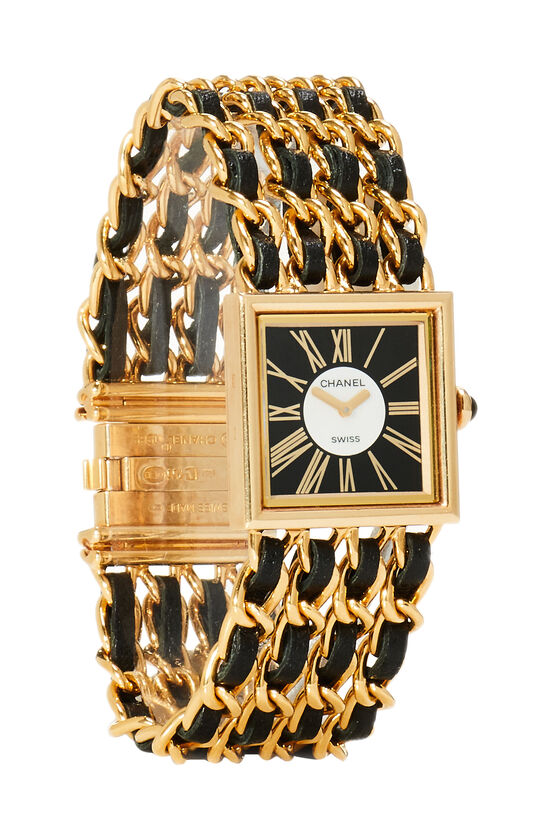 18K Yellow Gold & Black Leather Mademoiselle Watch Medium, , large image number 0