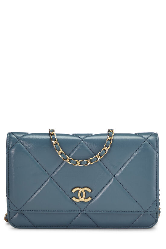 Blue Quilted Lambskin Classic Wallet On Chain (WOC) Mini