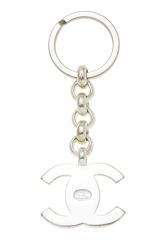 Silver & Crystal 'CC' Turnlock Keychain, , large image number 2