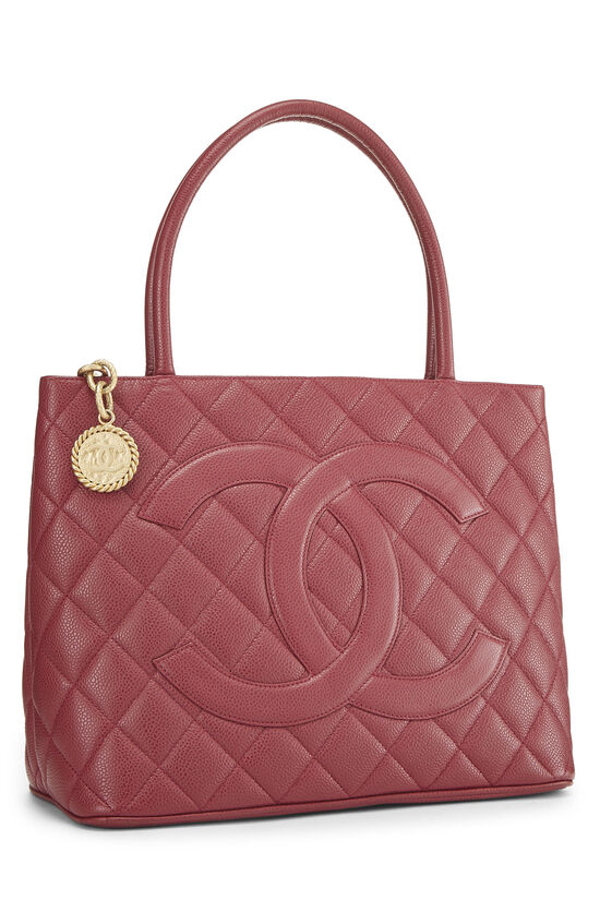 Burgundy Quilted Caviar Medallion Tote, , large image number 2