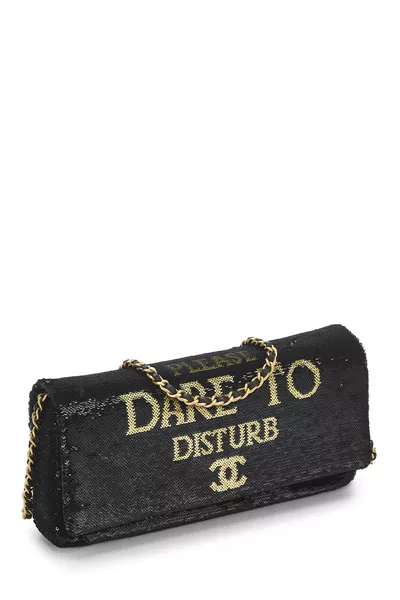 Paris-Cosmopolite Black & Gold Sequin Please Dare To Disturb Flap Bag, , large