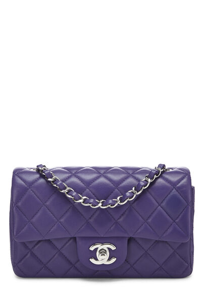 Purple Quilted Lambskin Rectangular Flap Mini