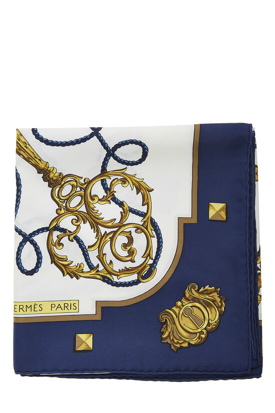Navy & Multicolor 'Les Cl&eacute;s' Silk Scarf 90, , large image number 1