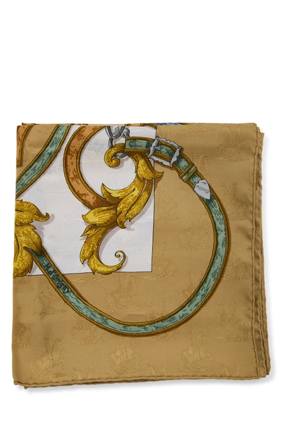 Beige & Multicolor 'L'Instruction du Roy' Silk Scarf 90, , large