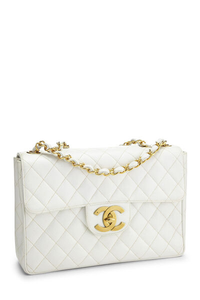 White Quilted Caviar Half Flap Jumbo, , large