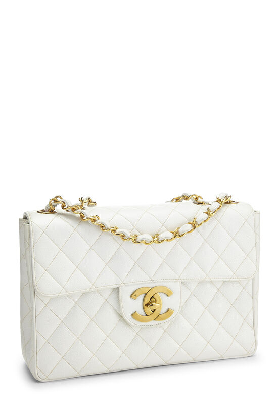 White Quilted Caviar Half Flap Jumbo, , large image number 1