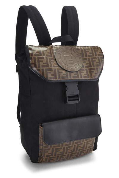 Black Nylon & Brown Zucca Backpack, , large