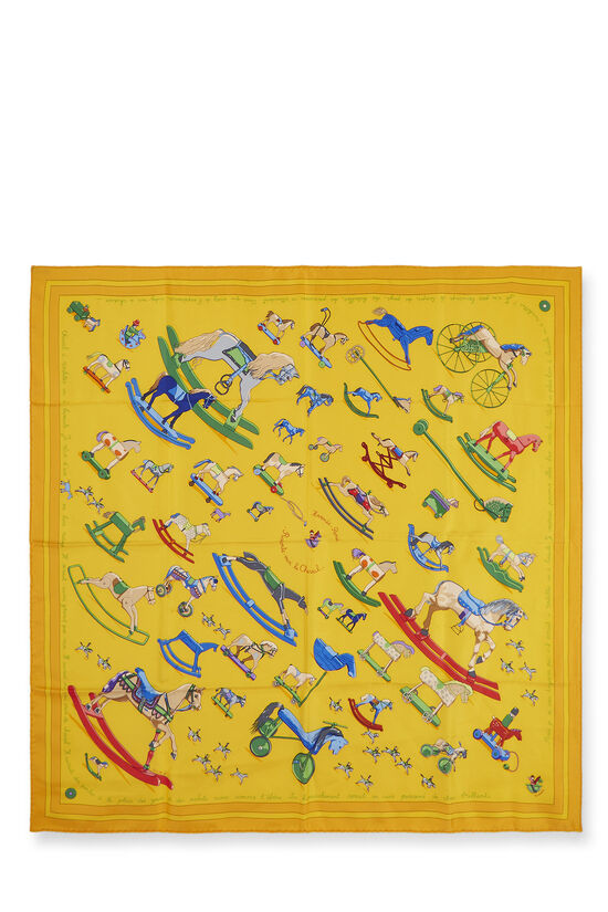 Yellow & Multicolor 'Raconte-Moi le Cheval' Silk Scarf 90, , large image number 0