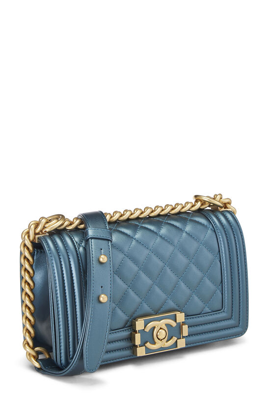 Metallic Blue Quilted Calfskin Boy Bag Small, , large image number 2
