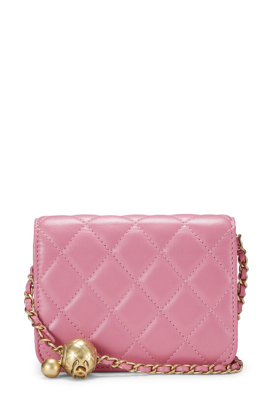 Pink Quilted Lambskin Pearl Crush Chain Clutch
