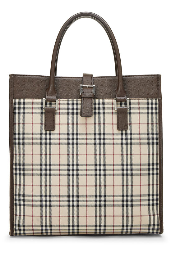 Brown Jacquard Buckle Handbag Large, , large image number 0