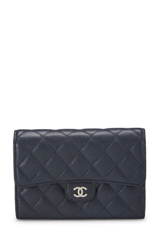 Navy Caviar Classic Flap Wallet, , large image number 0